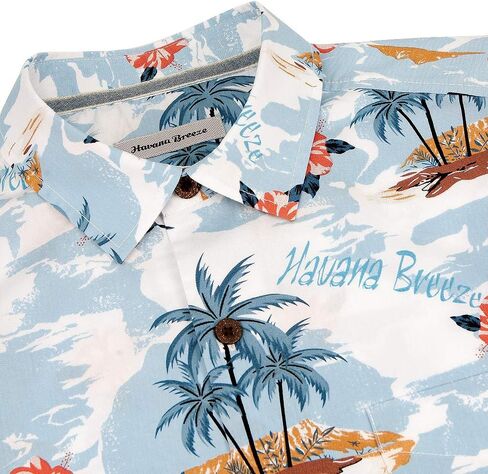 هافانا بريز رجالية مريحة 100% قطن قميص هاواي صيفي قصير الأكمام مطبوعة قمصان صيفية للشاطئ in Kuwait