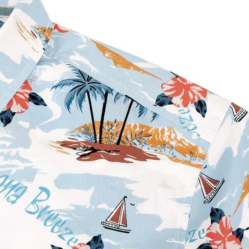 هافانا بريز رجالية مريحة 100% قطن قميص هاواي صيفي قصير الأكمام مطبوعة قمصان صيفية للشاطئ in Kuwait