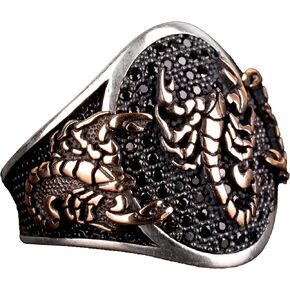 Handcrafted Men's 925K Sterling Silver Ring with Natural Onyx Stone, Unique Scorpion Animal Design, Scorpio Zodiac Ring, Premium Quality Jewelry in Saudi Arabia