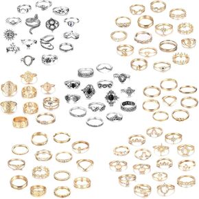JOERICA 92Pcs Knuckle Rings Set for Women Vintage Boho Aesthetic Rings Pack Stackable Midi Joint Finger Rings Gold and Silver Tone Rings for Women Set in Saudi Arabia