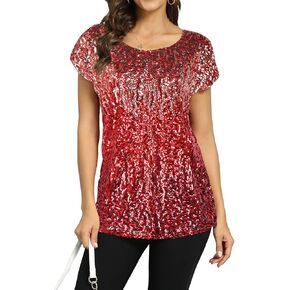 PrettyGuide Women's Sequin Top Shimmer Glitter Loose Bat Sleeve Party Tunic Tops in Kuwait