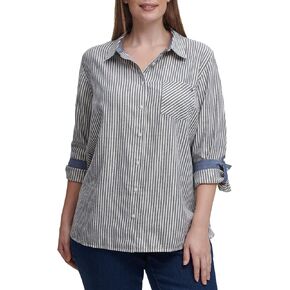 تي شيرت نسائي من Tommy Hilfiger Plus Roll Tab، Sky CAPT Multi، 1X in Saudi Arabia
