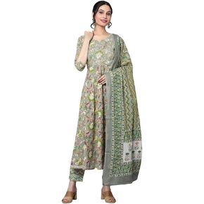 Bani Women Anarkali Kurti Set with Pant & Dupatta, 3/4 Sleeves, Ready to Wear Embroidered Indian Tunic Top Kurta