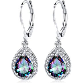 Halo Sparkle Teardrop Leverback Earrings for Women 18K White Gold Plated Opal/Cubic Zirconia Dangle Lightweight Hypoallergenic Jewelry Gifts for Wedding