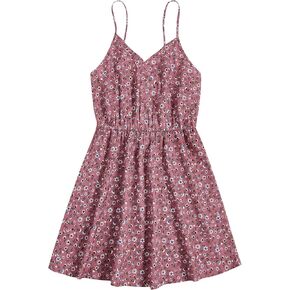 Verdusa Women's Sleeveless V Neck Daisy Floral Short A Line Swing Cami Dress