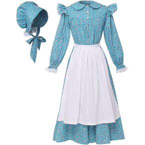 GRACEART Pioneer Girls Dress Colonial Prairie Costume 100% Cotton (6 colors option)