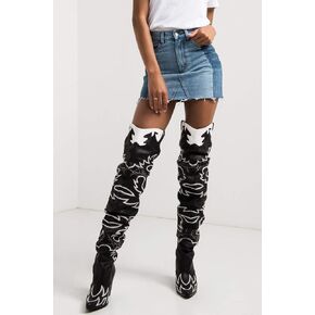 Cape Robbin Kelsey-21 BLACK WHITE ROCK STAR WESTERN POINTED OVER KNEE THIGH BOOT in Saudi Arabia