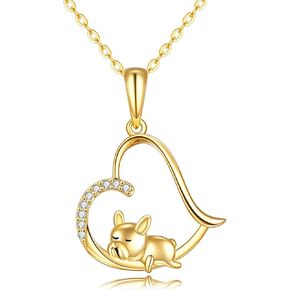 KECHO 14K Gold French Bulldog Necklace for Women, Heart Pendant Jewelry Birthday Gifts for Daughter Sister Teen Girls in Saudi Arabia