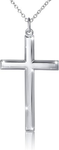 قلادة رجالي من الفضة الاسترليني S925 بقلادة متقاطعة كبيرة بطول 24 بوصة سلسلة فضية in Kuwait