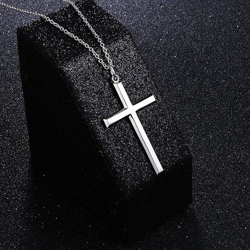 قلادة رجالي من الفضة الاسترليني S925 بقلادة متقاطعة كبيرة بطول 24 بوصة سلسلة فضية in Kuwait