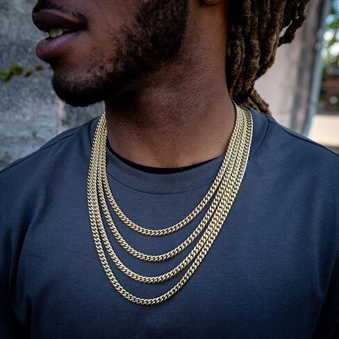 CG&KYGG 6mm Miami Cuban Link Chain 14K Real Gold Plated 316L Stainless Steel Solid Necklace for Mens Womens(Double Safety Clasp, Christmas or Birthday Gift) in Kuwait