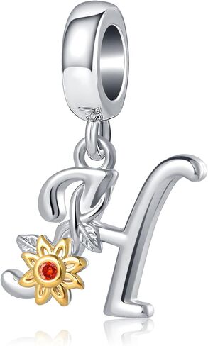 DWJSu Initial Letter Charm Alphabet A-Z Crystal Sunflower Birthday Dangle Personalized Bead Fit European Charms Bracelet in Kuwait