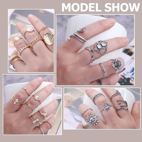 JOERICA 92Pcs Knuckle Rings Set for Women Vintage Boho Aesthetic Rings Pack Stackable Midi Joint Finger Rings Gold and Silver Tone Rings for Women Set in Saudi Arabia