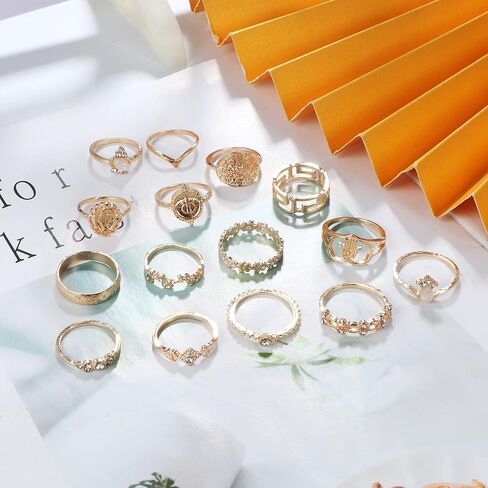 JOERICA 92Pcs Knuckle Rings Set for Women Vintage Boho Aesthetic Rings Pack Stackable Midi Joint Finger Rings Gold and Silver Tone Rings for Women Set in Saudi Arabia