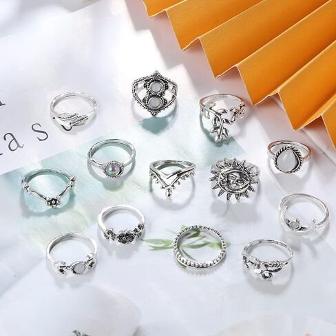 JOERICA 92Pcs Knuckle Rings Set for Women Vintage Boho Aesthetic Rings Pack Stackable Midi Joint Finger Rings Gold and Silver Tone Rings for Women Set in Saudi Arabia