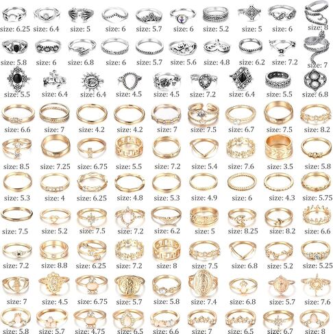 JOERICA 92Pcs Knuckle Rings Set for Women Vintage Boho Aesthetic Rings Pack Stackable Midi Joint Finger Rings Gold and Silver Tone Rings for Women Set in Saudi Arabia