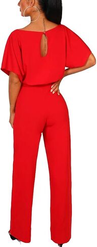 Dreamskull Womens Casual Loose Short Batwing Sleeve Belted Wide Leg Pant Romper Jumpsuits with Belt… in Kuwait