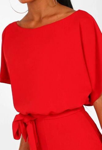 Dreamskull Womens Casual Loose Short Batwing Sleeve Belted Wide Leg Pant Romper Jumpsuits with Belt… in Kuwait