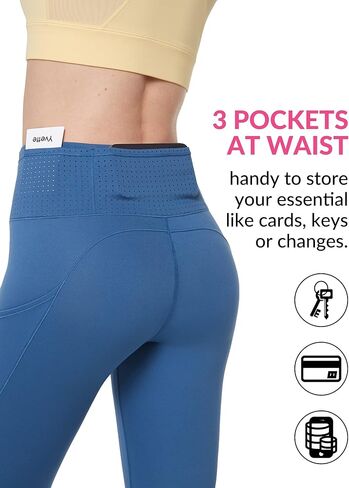 بنطال Yvette مع جيوب للنساء للتحكم في البطن بخصر عالٍ غير شفاف للتمرين والجري، ناعم زبداني in Kuwait