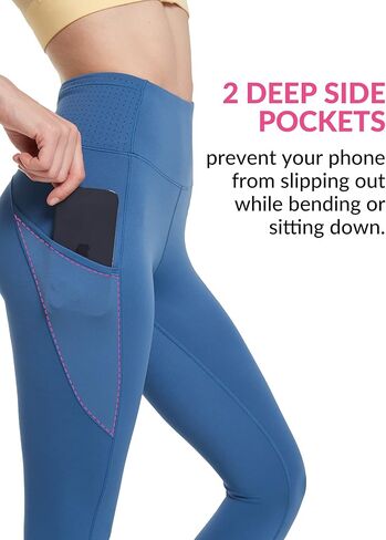 بنطال Yvette مع جيوب للنساء للتحكم في البطن بخصر عالٍ غير شفاف للتمرين والجري، ناعم زبداني in Kuwait