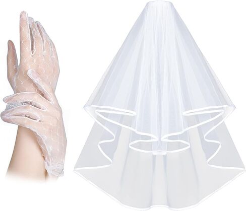 SATINIOR Halloween Veil Lace Gloves Set Bridal Veil Lace Costume Gloves for Costume Party in Saudi Arabia