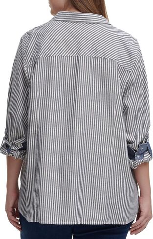 Tommy Hilfiger Women's Plus Roll Tab Top T Shirt, Sky CAPT Multi, 1X in Saudi Arabia