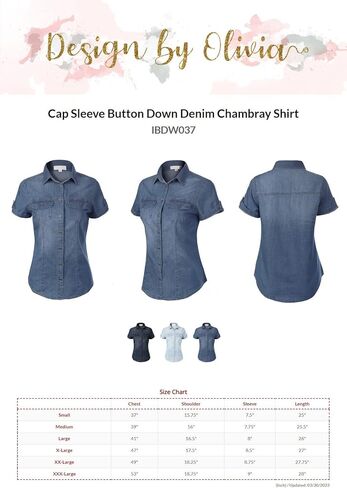 Design by Olivia Women's Cap Sleeve Button Down Denim Chambray Shirt in Saudi Arabia