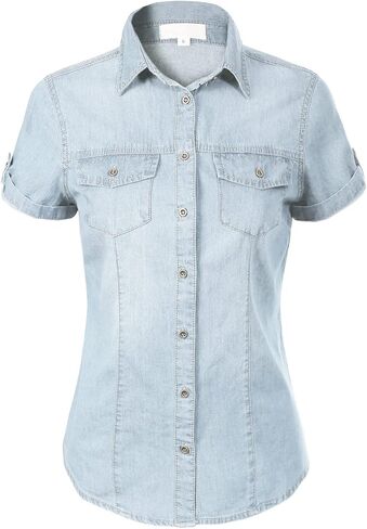 Design by Olivia Women's Cap Sleeve Button Down Denim Chambray Shirt in Saudi Arabia
