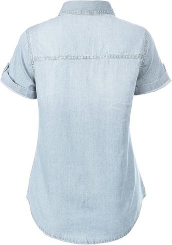 Design by Olivia Women's Cap Sleeve Button Down Denim Chambray Shirt in Saudi Arabia