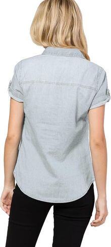 Design by Olivia Women's Cap Sleeve Button Down Denim Chambray Shirt in Saudi Arabia