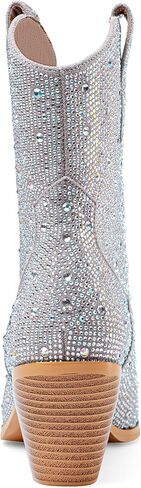 Perisis المرأة الغربية سباركلي حجر الراين كاوبوي راعية البقر حذاء من الجلد بلينغ الترتر أحذية كعب مكتنز واسعة العجل سحب على الجوارب in Kuwait