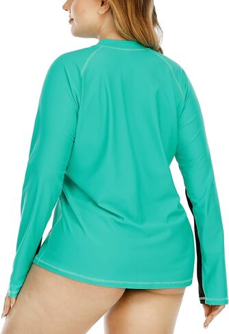 Halcurt Women's Plus Size Long Sleeve Rash Guard Shirts Full Zip Swim Top UPF50+ Loose Fit Quick Dry Swimsuit in Kuwait