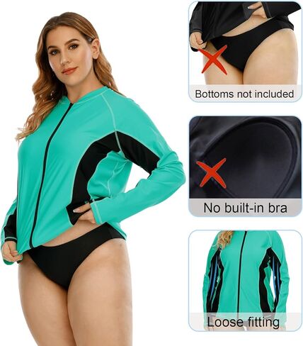 Halcurt Women's Plus Size Long Sleeve Rash Guard Shirts Full Zip Swim Top UPF50+ Loose Fit Quick Dry Swimsuit in Kuwait