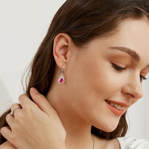 Halo Sparkle Teardrop Leverback Earrings for Women 18K White Gold Plated Opal/Cubic Zirconia Dangle Lightweight Hypoallergenic Jewelry Gifts for Wedding in Kuwait