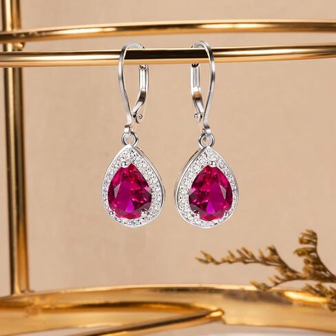 Halo Sparkle Teardrop Leverback Earrings for Women 18K White Gold Plated Opal/Cubic Zirconia Dangle Lightweight Hypoallergenic Jewelry Gifts for Wedding in Kuwait