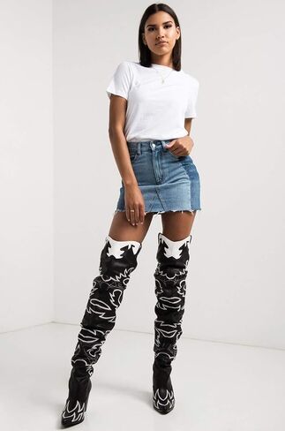 Cape Robbin Kelsey-21 BLACK WHITE ROCK STAR WESTERN POINTED OVER KNEE THIGH BOOT in Saudi Arabia