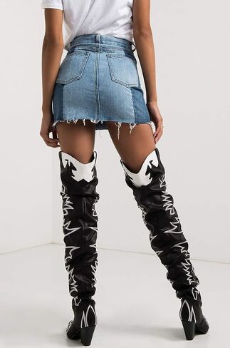 Cape Robbin Kelsey-21 BLACK WHITE ROCK STAR WESTERN POINTED OVER KNEE THIGH BOOT in Saudi Arabia