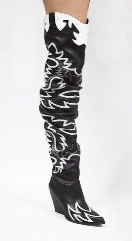 Cape Robbin Kelsey-21 BLACK WHITE ROCK STAR WESTERN POINTED OVER KNEE THIGH BOOT in Saudi Arabia