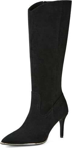 Arromic Women's Pointed Toe Knee High Boots 3.15" Stiletto Heel Sexy Boots Black Suede Knee High Boots for Women in Kuwait