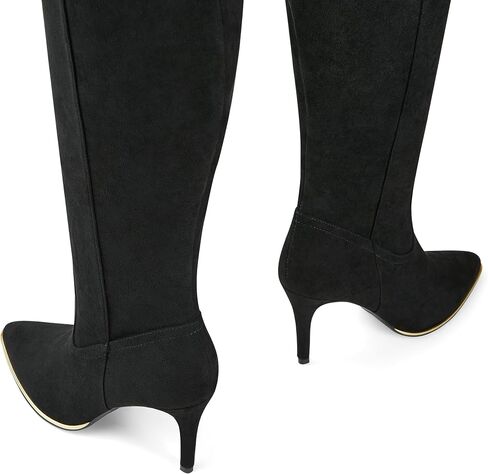 Arromic Women's Pointed Toe Knee High Boots 3.15" Stiletto Heel Sexy Boots Black Suede Knee High Boots for Women in Kuwait