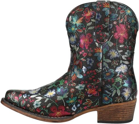 حذاء ROPER النسائي Ingrid Floral Metallic Slip Toe كاجوال بكعب منخفض للكاحل 1-2 بوصة - أسود، متعدد in Kuwait