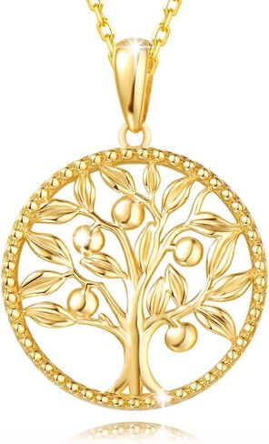 AGVANA 14K Solid Real Gold Tree of Life Necklace for Women Dainty Pendant Necklace Fine Jewelry Anniversary Birthday Gifts for Women Girls Mom Wife Girlfriend Her Yourself, 16"+2" in Saudi Arabia