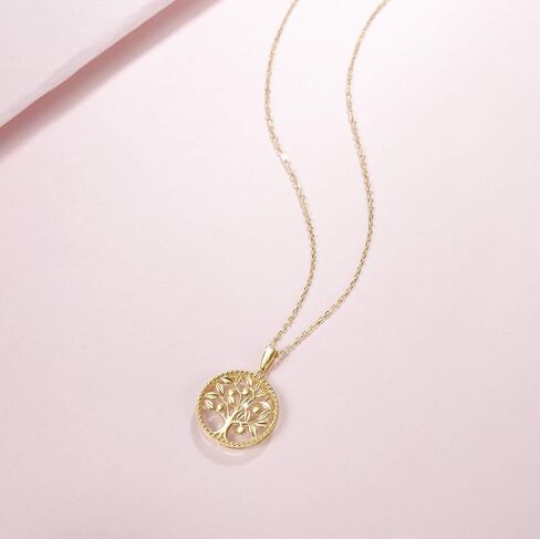 AGVANA 14K Solid Real Gold Tree of Life Necklace for Women Dainty Pendant Necklace Fine Jewelry Anniversary Birthday Gifts for Women Girls Mom Wife Girlfriend Her Yourself, 16"+2" in Saudi Arabia