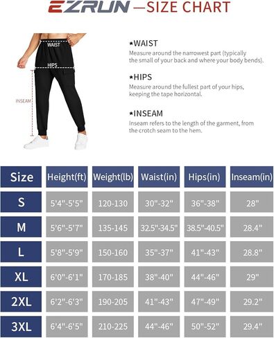 بنطال رياضي قطني رجالي من EZRUN مع 4 جيوب كاجوال مدبب سروال ركض للرجال للجري والتمرين والمسار in Kuwait