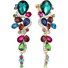 BriLove Clip-On Earrings Women's Bohemian Boho Crystal Wedding Bridal Multiple Teardrop Chandelier Dangle Earrings