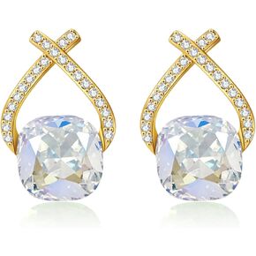 YONVUN Austrian Crystal Drop Dangle Earrings | Plated 18K/Rose Gold Zircon Gemstone Birthstone Hanging Dangly Stud Earrings Jewelry Gift for Wife Mom Daughter Girlfriend in Kuwait