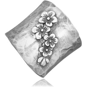 SWBRJ Blooming Daisy Flower Wide Band Ring for Women,Retro S925 Sterling Silver Floral Chunky Ring,Vintage Thumb Index Finger Ring Boho Jewelry Gift for Girls Her