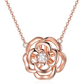 AOBOCO Sterling Silver Heart Rose Flower Necklace Embellished with Crystals from Austria, Fine Anniversary Birthday Rose Flower Jewelry Gifts for Women in Saudi Arabia