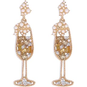 Champagne Earrings for Women Champagne Wine Glass Dangle Earrings Handmade Rhinestones Crystal Pearl Beaded Drop Earrings Bride Earrings Fun Earrings Dainty Earrings Jewelry Gift for Women Girls