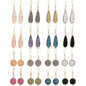 FIFATA 16 زوجًا من الأقراط المتدلية الكريستالية على شكل دمعة للنساء والفتيات بوهو قوس قزح كوارتز الأذن مسمار مكعب زركونيا هوب مجموعة مجوهرات لحفلات الزفاف وهدايا عيد الميلاد in Kuwait